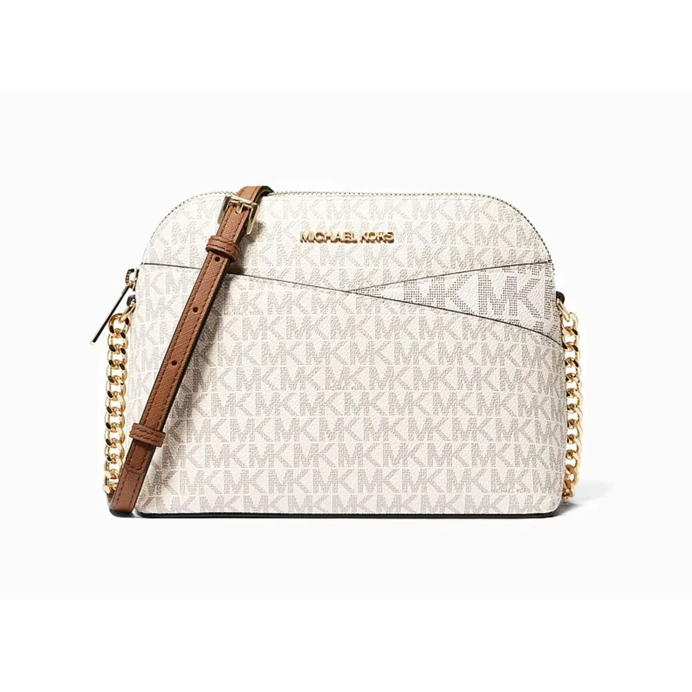 Michael Kors Jet Set Travel Medium Dome Crossbody Bag Vanilla Logo 35F1GTVC6B